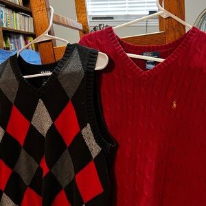 Class Club Black and Red Argyle V-Neck Sweater/ Polo red v neck sweater